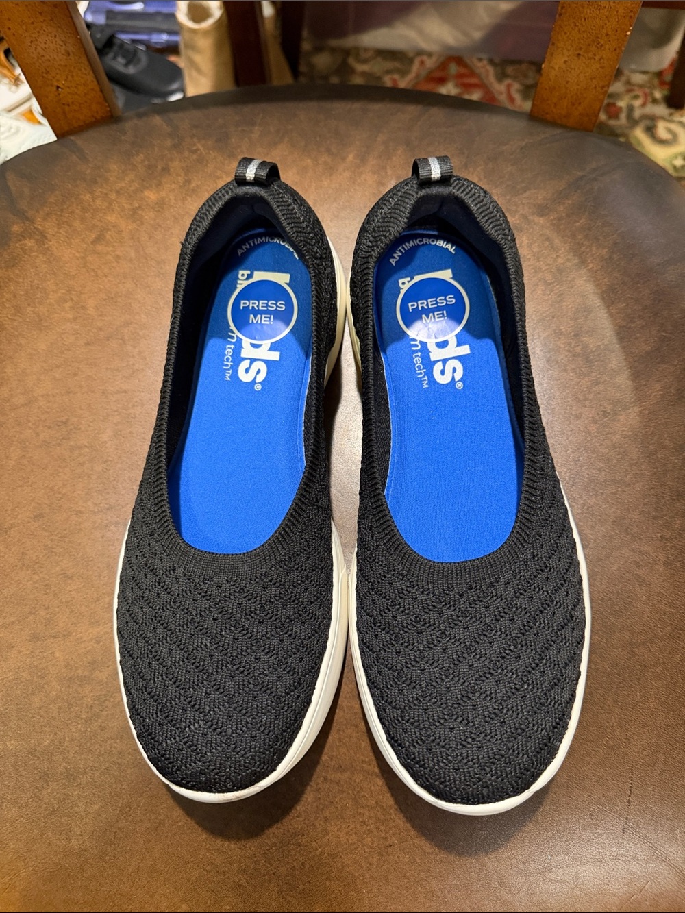 Keds Black Knit Slip-On Moccasins with Blue Insole